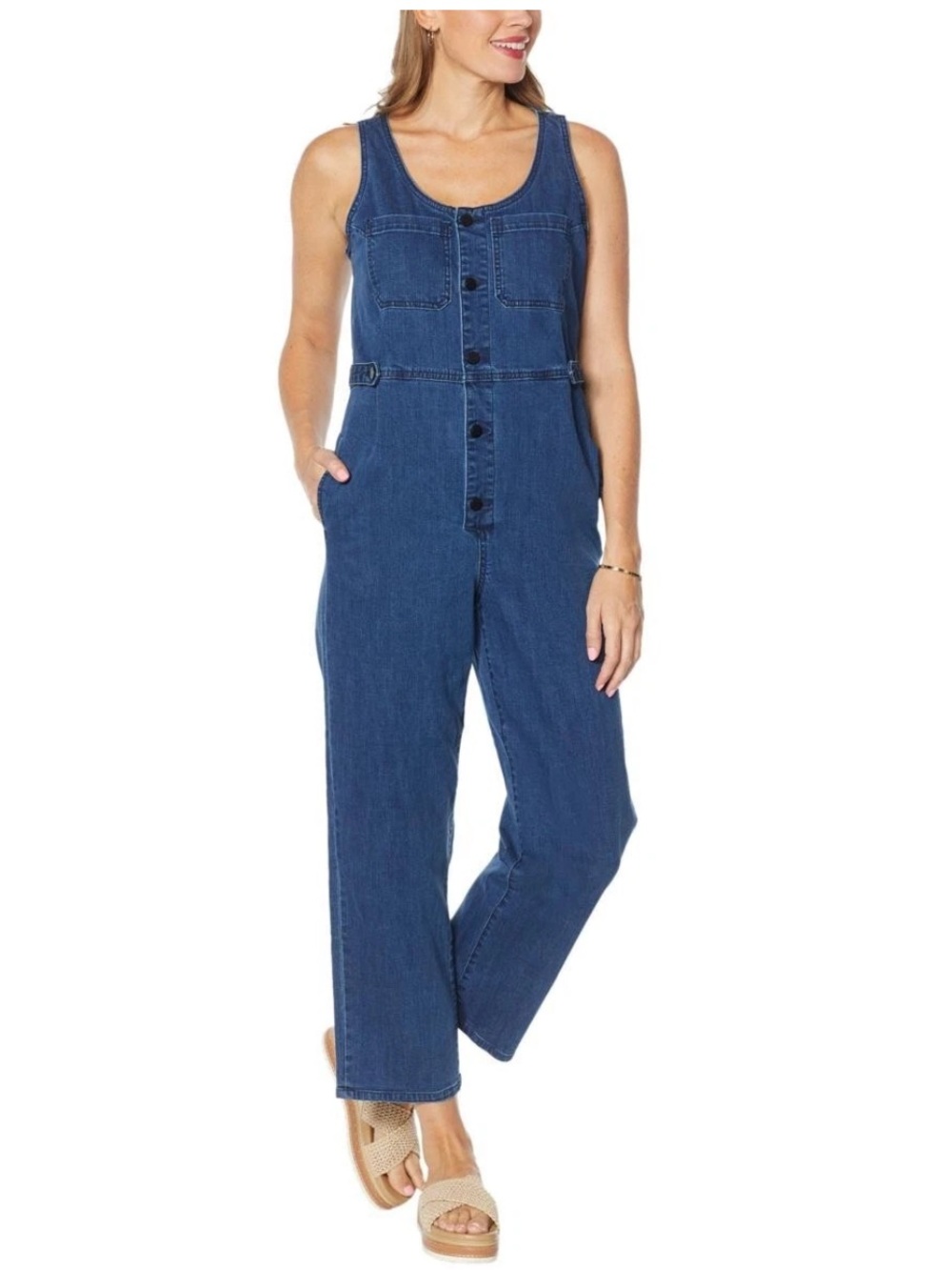 Frayed Jeans Sleeveless Denim Jumpsuit - Size XL